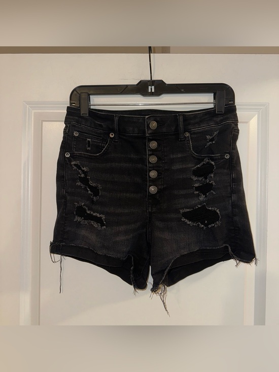 American Eagle Outfitters Pants - American Eagle High-Rise Distressed Black Denim Shorts - Women